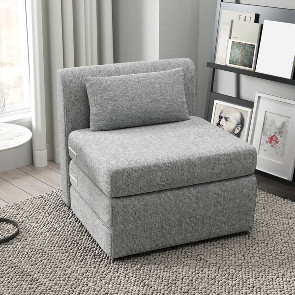 HOMCOM Poltrona Letto Pieghevole da Terra a 3 Sezioni Salvaspazio in Tessuto, 80x75x74 cm, Grigio