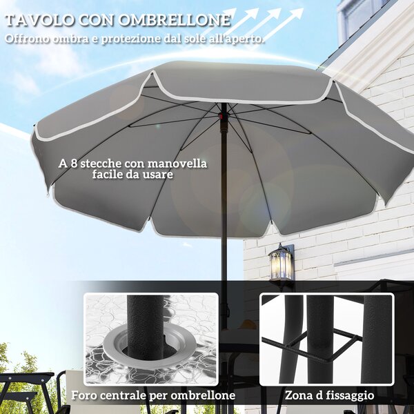 Outsunny Set da Giardino 6 Pezzi in Acciaio con 4 Sedie Pieghevoli, Ombrellone e Tavolo Rotondo, Crema, Grigio e Nero