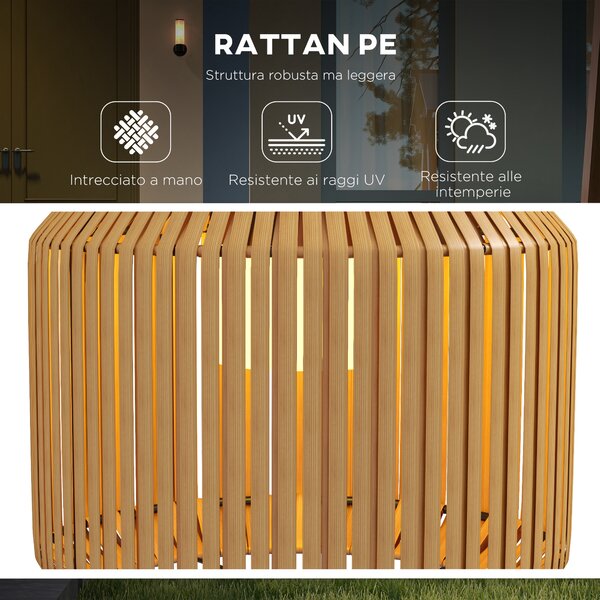 Outsunny Lampada Solare da Giardino con Illuminazione LED, in Acciaio e Rattan PE, Ø34x130 cm, Giallo