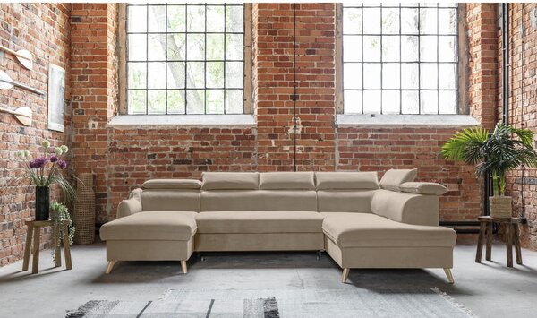 Divano letto angolare in velluto beige a "U" (angolo destro) Sweet Harmony - Miuform