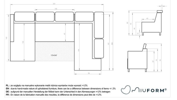 Divano letto angolare a U in velluto turchese (angolo destro) Sweet Harmony - Miuform