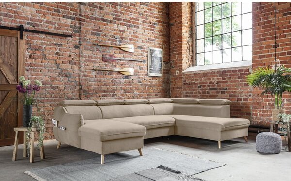 Divano letto angolare in velluto beige a "U" (angolo destro) Sweet Harmony - Miuform