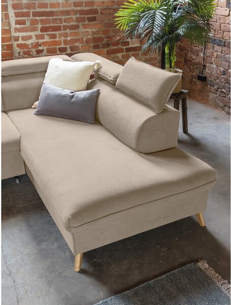 Divano letto angolare in velluto beige a "U" (angolo destro) Sweet Harmony - Miuform