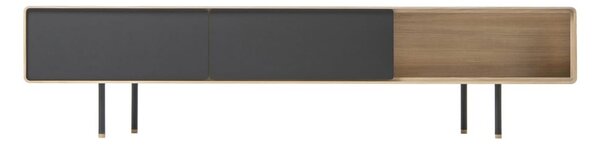 Tavolo TV in legno di quercia di colore nero-naturale 200x48 cm Fina - Gazzda