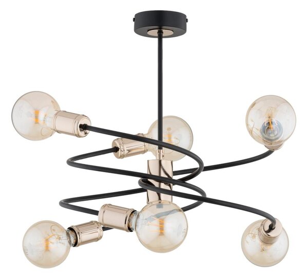 Lampadario a sospensione con supporto rigido DISCO 6xE27/60W/230V nero/oro
