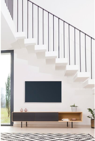 Tavolo TV in legno di quercia di colore nero-naturale 200x48 cm Fina - Gazzda