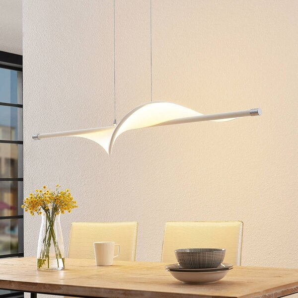 Lampada a sospensione Edano Lucande, dimmerabile, Bianco / Opale, Soggiorno / Sala da pranzo, Tessuto / Stoffa / Seta, Moderno, Lampada a sospensione