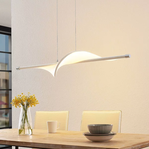 Lampada a sospensione Edano Lucande, dimmerabile, Bianco / Opale, Soggiorno / Sala da pranzo, Tessuto / Stoffa / Seta, Moderno, Lampada a sospensione