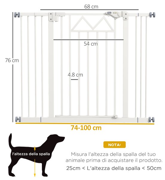 PawHut Cancelletto per Cani taglia Piccola e Media con Chiusura Automatica, in Acciaio e PA, 74-100x76 cm, Bianco|Aosom