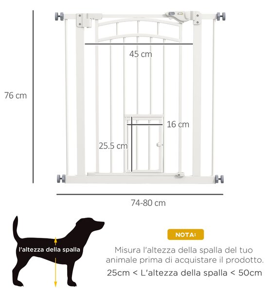 PawHut Cancellino per Cani taglia Piccola e Media con Chiusura Automatica, in Acciaio e PA, 74-80x76 cm, Bianco|Aosom