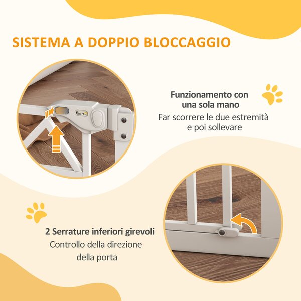 PawHut Cancelletto per Cani taglia Piccola e Media con Chiusura Automatica, in Acciaio e PA, 74-100x76 cm, Bianco|Aosom