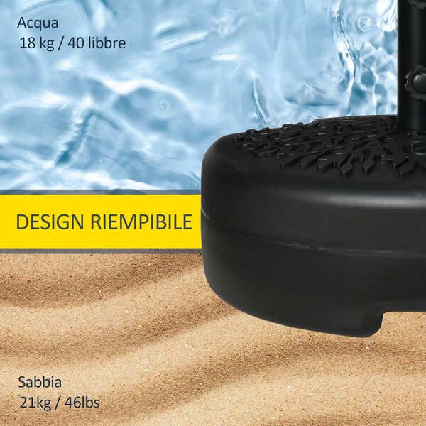 Outsunny Base per Ombrellone Semicircolare Riempibile con Sabbia o Acqua per Pali 38-48mm, Nero|Aosom