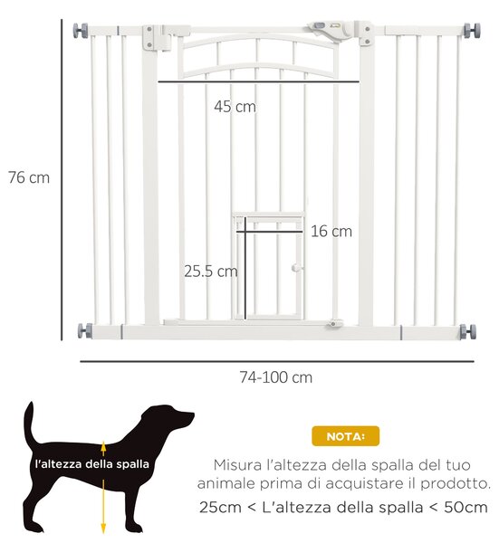 PawHut Cancellino per Cani taglia Piccola e Media con Chiusura Automatica, in Acciaio e PA, 74-100x76 cm, Bianco|Aosom