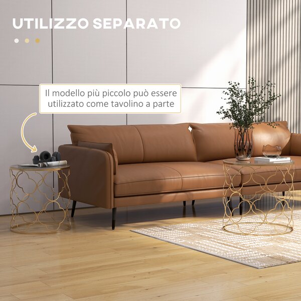 HOMCOM Set di 2 Tavolini da Salotto Impilabili Art Deco in Metallo con Piano in Vetro, Oro|Aosom