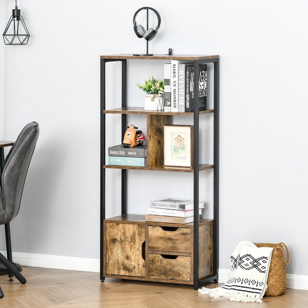 HOMCOM Mobile Libreria con 3 Ripiani, Armadietto e 2 Cassetti, in Truciolato e Metallo, 58x24x122 cm|Aosom