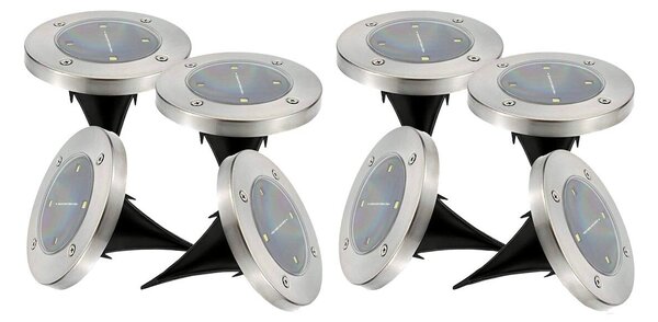 Set of 8 round stainless steel solar spotlights for recessed or spiked installation - LUMISKY - DECKY - cool white LED - Ø12 cm