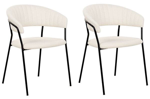 Set di 2 sedie da pranzo moderne imbottite in velluto con braccioli  schienale curvo gambe nere crema Design moderno e contemporaneo Beliani