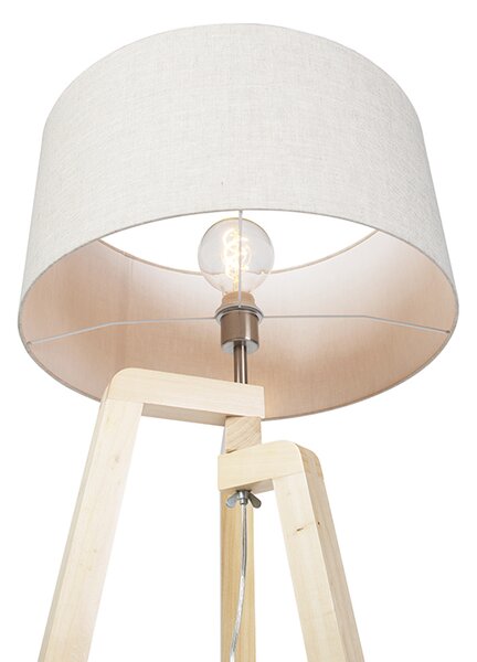 Lampada da terra a treppiede in legno con paralume in tessuto effetto pepe 50 cm - Puros