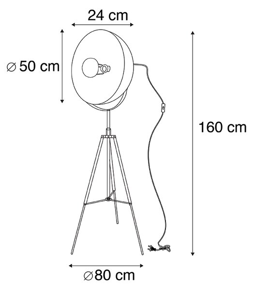 Lampada da terra intelligente industriale nera treppiede incl. WiFi A60 - Magna 50 Eglip