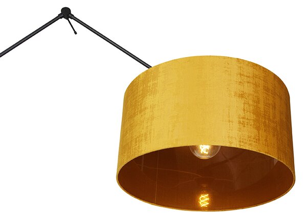 Lampada da terra moderna paralume in lino nero giallo 50 cm - Editor