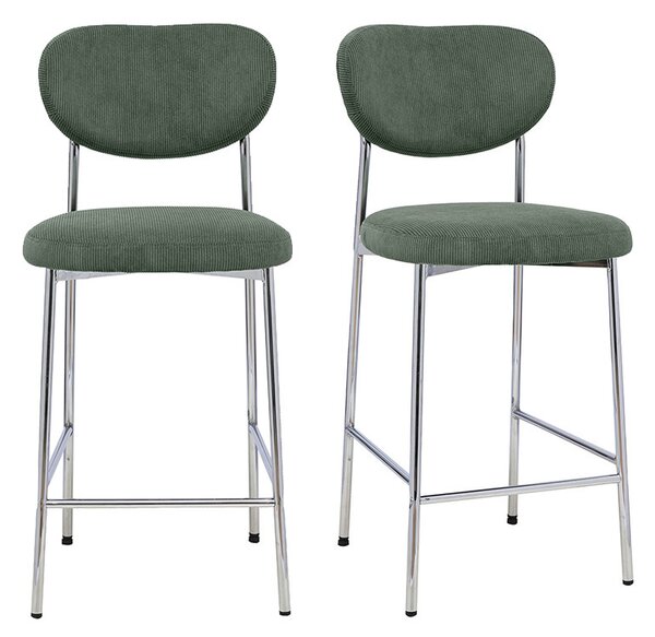 Sgabelli da bar fissi in tessuto velluto a coste verde kaki H65 cm (lotto di 2) BREKA