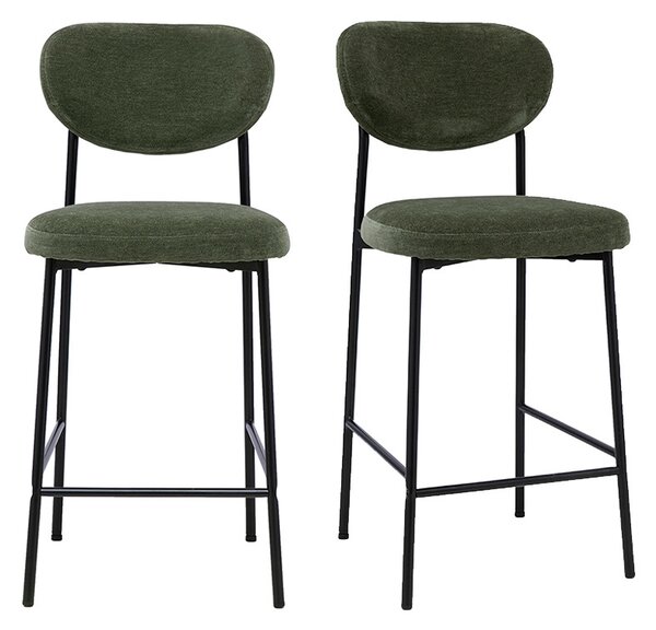 Sgabelli da bar fissi in tessuto effetto velluto verde kaki H65 cm (lotto di 2) BREKA