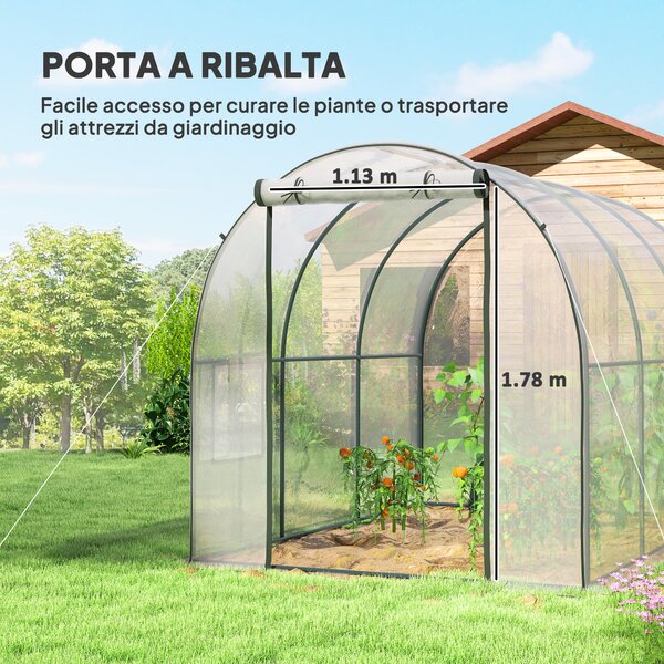Outsunny Serra a Tunnel 3x2x2m con Porta Avvolgibile e Finestre a Rete in Acciaio e Plastica, Trasparente | Aosom Italy