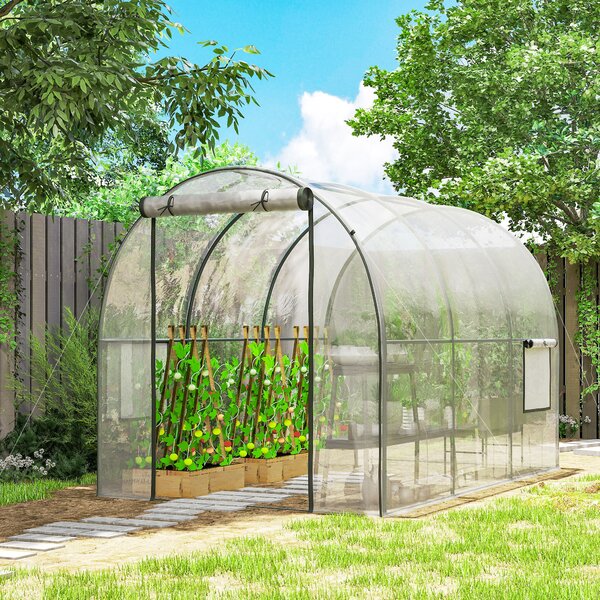Outsunny Serra a Tunnel 3x2x2m con Porta Avvolgibile e Finestre a Rete in Acciaio e Plastica, Trasparente | Aosom Italy