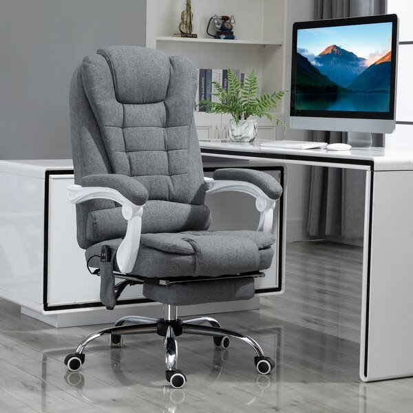 Vinsetto Poltrona da Ufficio con Telecomando e 6 Punti di Massaggio, in Tessuto misto velluto e lino, 67x79x111-121 cm, Grigio | Aosom Italy