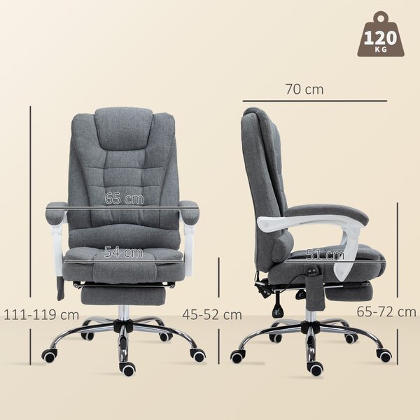 Vinsetto Poltrona da Ufficio con Telecomando e 6 Punti di Massaggio, in Tessuto misto velluto e lino, 67x79x111-121 cm, Grigio | Aosom Italy