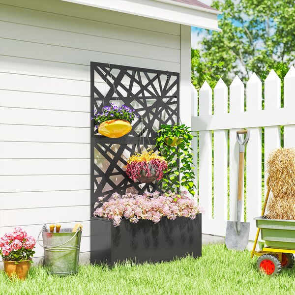 Outsunny Fioriera con Grigliato per Rampicanti a Rotelle Fori di Drenaggio, in Metallo, 90x30x160 cm, Nero | Aosom Italy
