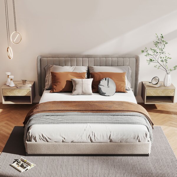 HOMCOM Set di 2 Comodini Sospesi Moderni con Cassetto e Vano Aperto, 37x32x21 cm, Legno Naturale | Aosom Italy