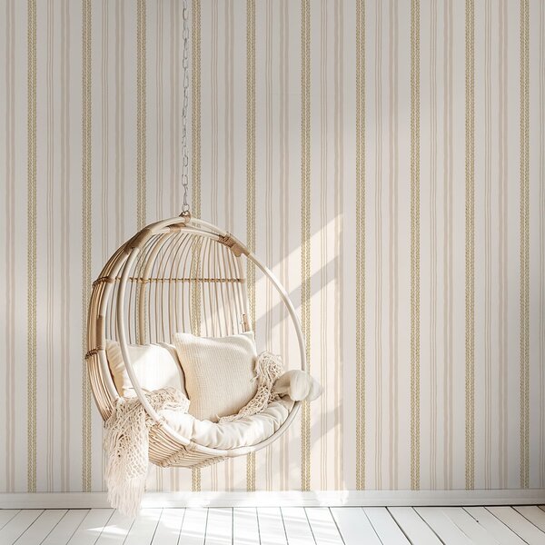 Carta da parati Righe verticali beige e ornamento a doppia treccia, Parati geometrica classici, Parati geometrica a righe classici, a01253 : Uwalls.it