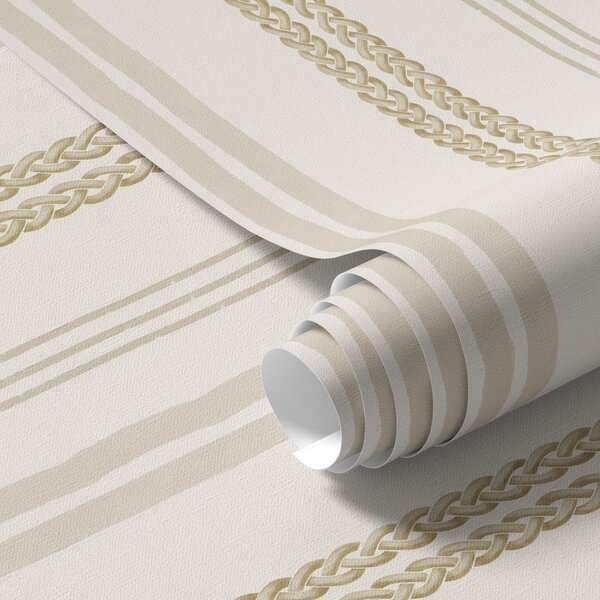 Carta da parati Righe verticali beige e ornamento a doppia treccia, Parati geometrica classici, Parati geometrica a righe classici, a01253 : Uwalls.it