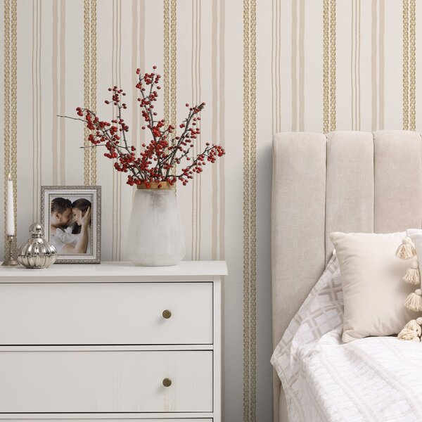 Carta da parati Righe verticali beige e ornamento a doppia treccia, Parati geometrica classici, Parati geometrica a righe classici, a01253 : Uwalls.it