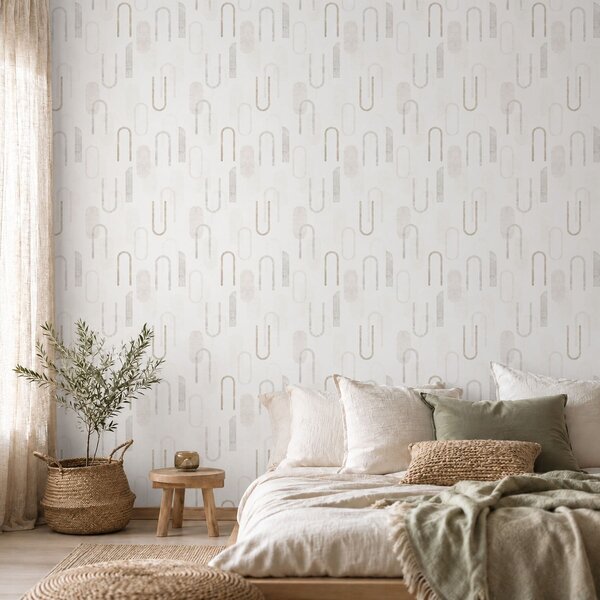 Carta da parati Motivo geometrico leggero con archi beige, Parati astratta classici, a01256 : Uwalls.it