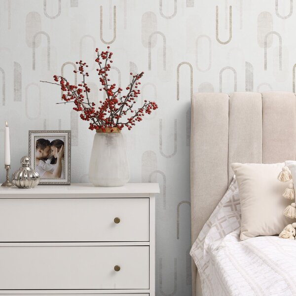 Carta da parati Motivo geometrico leggero con archi beige, Parati astratta classici, a01256 : Uwalls.it