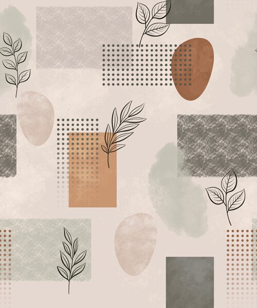 Carta da parati Composizione astratta con foglie e forme geometriche, Parati astratta classici, a01257 : Uwalls.it