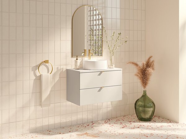 Mobile bagno sospeso con lavabo da appoggio rotondo Beige 80 cm - LAVENA