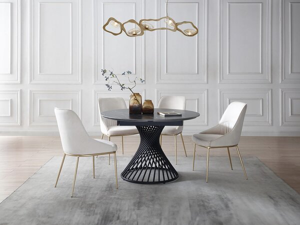 Tavolo da pranzo allungabile da 4 a 8 coperti in Ceramica e Metallo Effetto marmo Nero - CASTINA