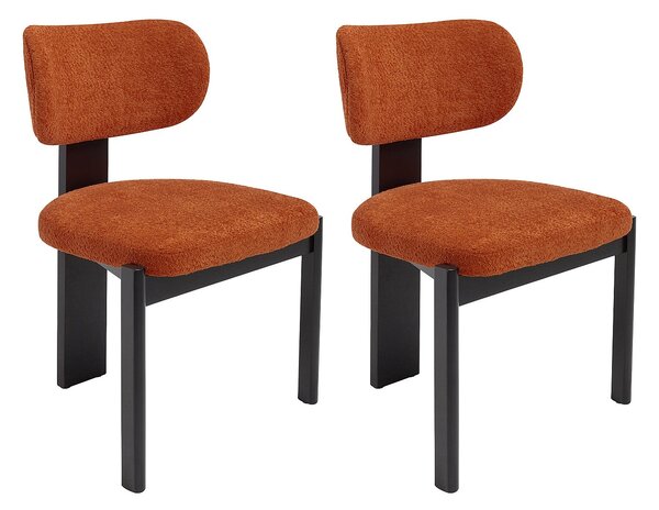 Sedia in tessuto bouclette e legno di hevea nero - Terracotta - Lotto di 2 - WILANA