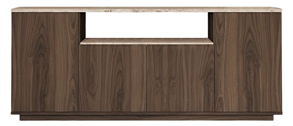 Credenza 4 ante e 1 ripiano Naturale scuro ed effetto travertino beige - LOTULA