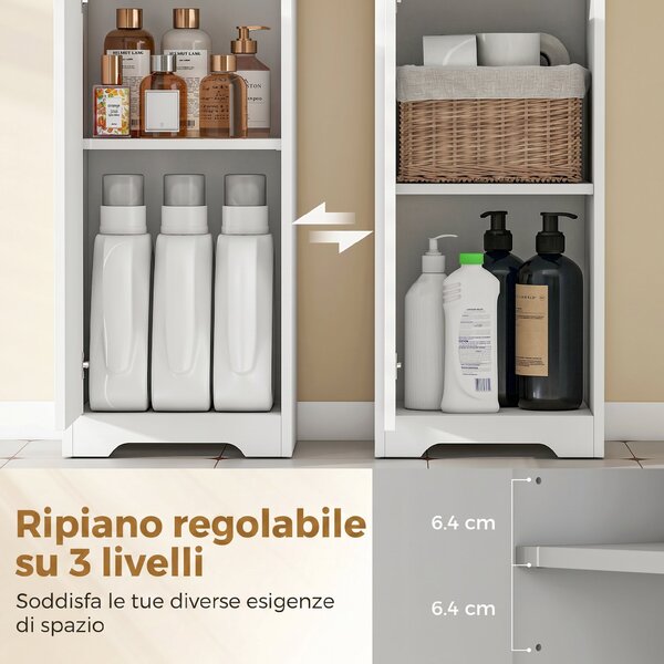 HOMCOM Mobile da Bagno Alto con 3 Ripiani Aperti, 1 Cassetto e 1 Armadietto Regolabile, 33x30x172 cm, Bianco | Aosom Italy