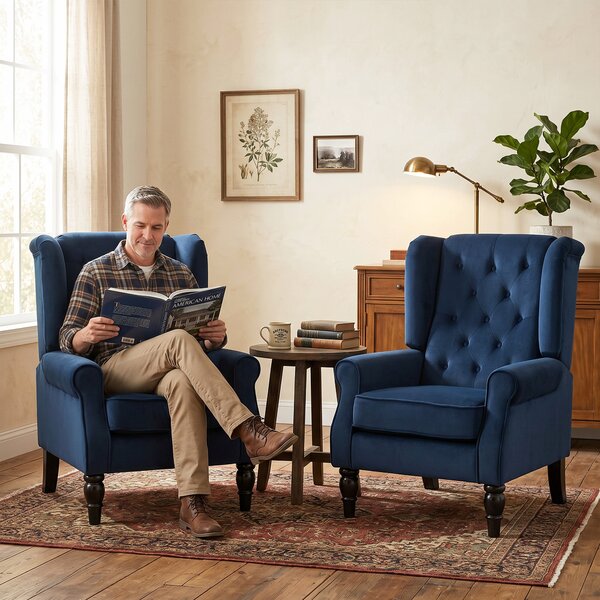 HOMCOM Poltrona da Salotto Capitoné con Seduta Ampia e Piedi in Legno, Stile Classico, Grande Comfort, 74x86x102 cm, Blu Scuro | Aosom Italy