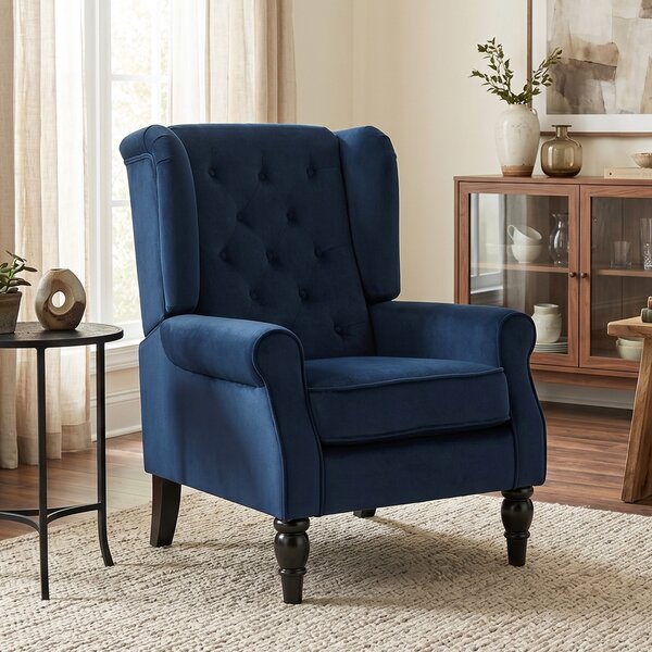 HOMCOM Poltrona da Salotto Capitoné con Seduta Ampia e Piedi in Legno, Stile Classico, Grande Comfort, 74x86x102 cm, Blu Scuro | Aosom Italy