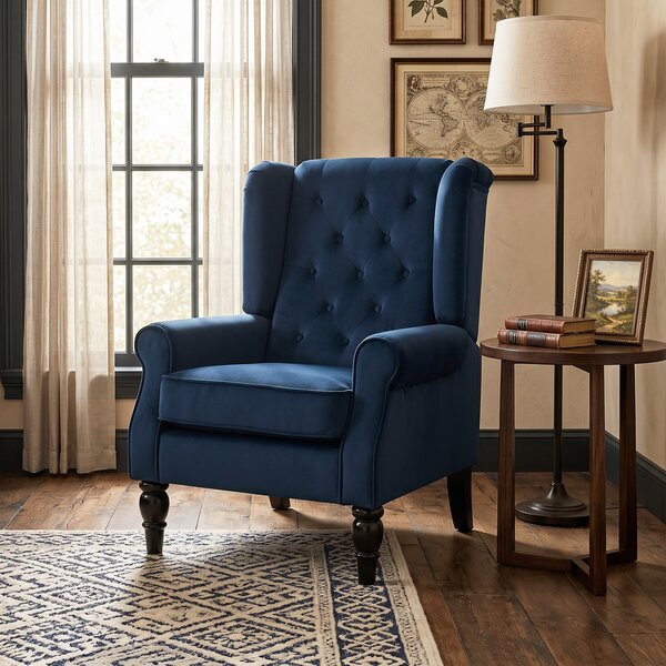 HOMCOM Poltrona da Salotto Capitoné con Seduta Ampia e Piedi in Legno, Stile Classico, Grande Comfort, 74x86x102 cm, Blu Scuro | Aosom Italy