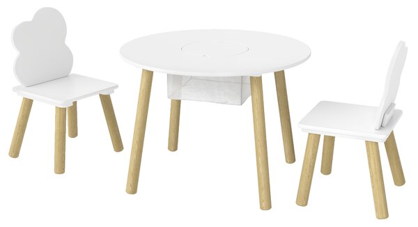 AIYAPLAY Tavolo per Bambini con Sedie e Contenitore, Set di Mobili per Bambini in 3 Pezzi per Stanza Giochi e Cameretta, Bianco e Naturale | Aosom Italy