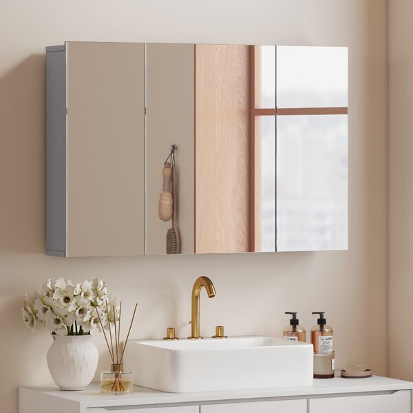 Kleankin Pensile da Bagno Montato a Parete con Specchio, Armadietto per Medicinali con 3 Ante e Ripiani Regolabili, Grigio | Aosom Italy