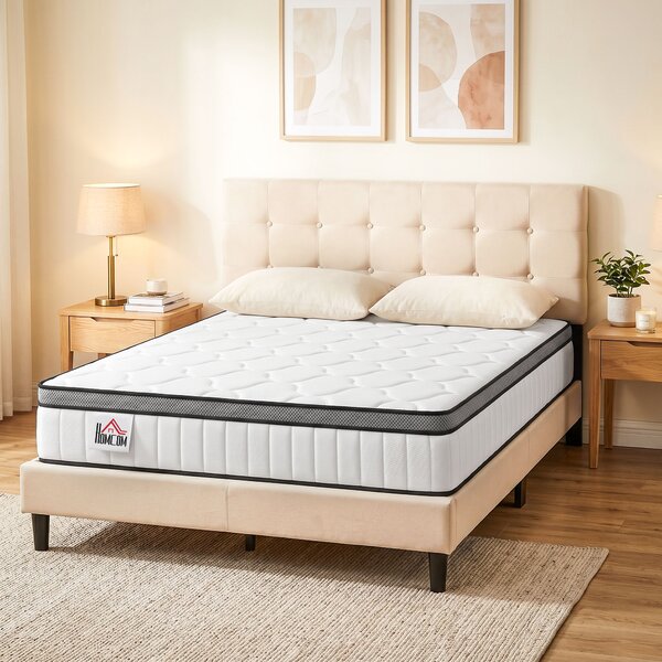 HOMCOM Materasso a Molle Insacchettate, 7 Zone Memory Foam Infusa al Gel Rinfrescante, 190x140x20 cm, Bianco | Aosom Italy