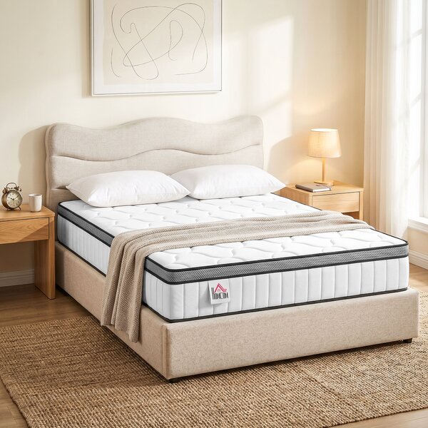 HOMCOM Materasso a Molle Insacchettate, 7 Zone Memory Foam Infusa al Gel Rinfrescante, 190x140x20 cm, Bianco | Aosom Italy